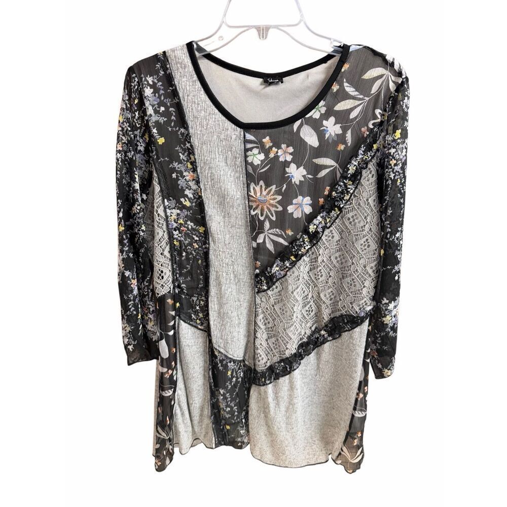 SHANA XL Patchwork Floral Lace Blouse Boho Lagenlook Romantic Cottagecore Top